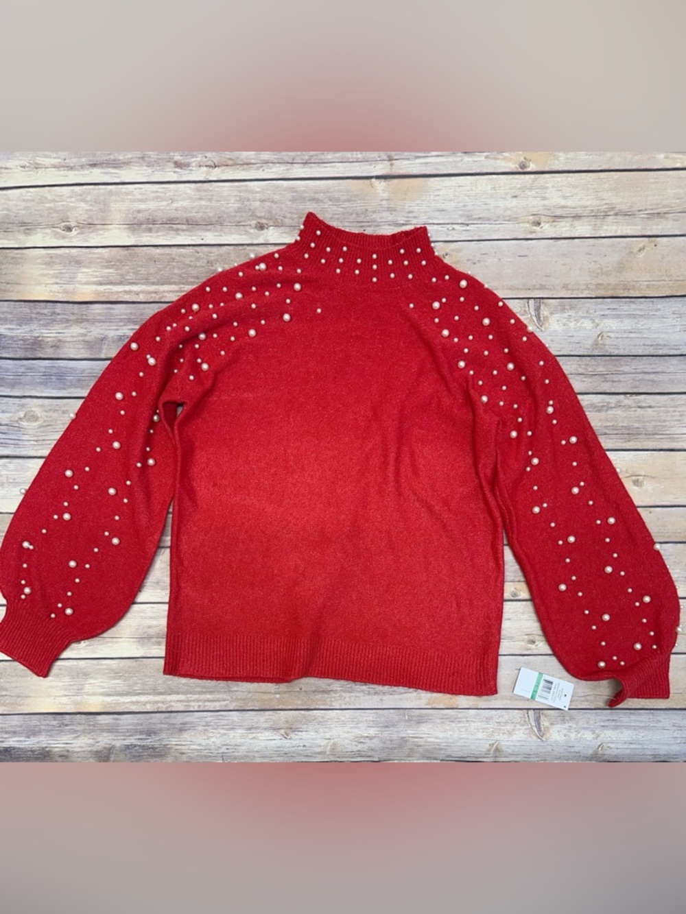 STUDIO by JPR balloon sleeve pearl sweater Barbados cherry size L
